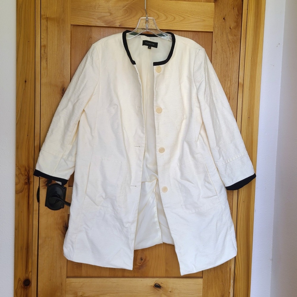 Talbots Sz 14 Cream Cotton Blend Quiet Luxury Old Money Long Line Dress‎ Coat